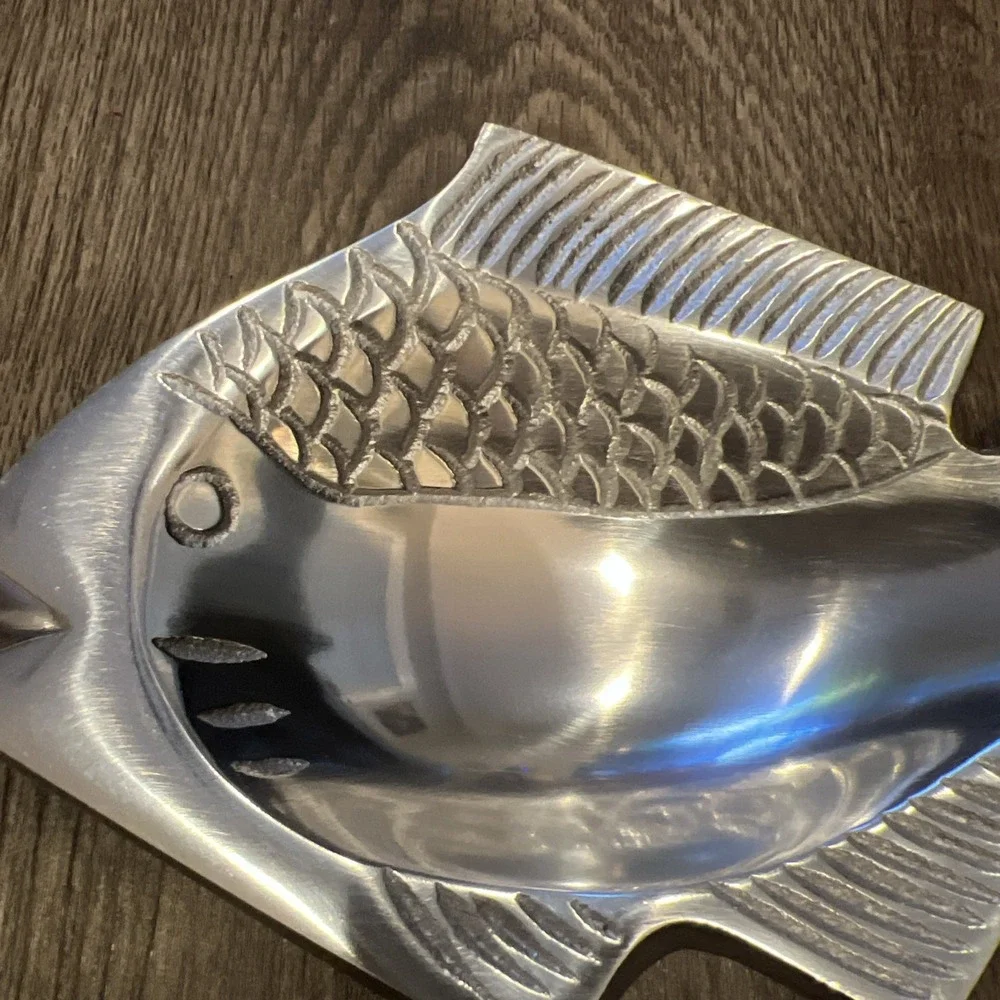 Cast Aluminum Footed Fish Shaped Dish, Made in India~8 inches